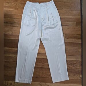 J. Peterman Silk Feminine High Rise Pants Dress Trousers Long Off-White NWOT